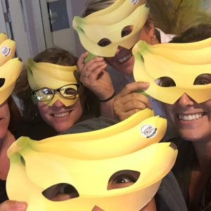 Fruit Guys customers wearing banana mask