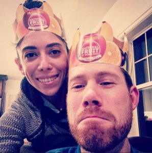 Fruit Guys customers wearing fruit crown