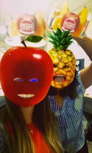 Fruit Guys customers wearing fruit crown