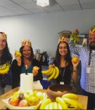 Fruit Guys customers wearing fruit crown